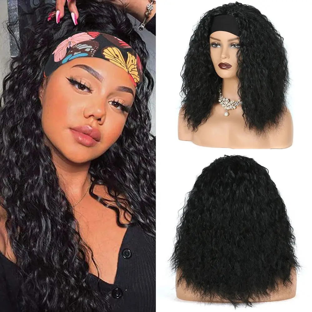 

Synthetic Water Wave Headband Natural Fake Hair Wigs For Black Women Curly Brazilian Black Brown Afro Womens Wig