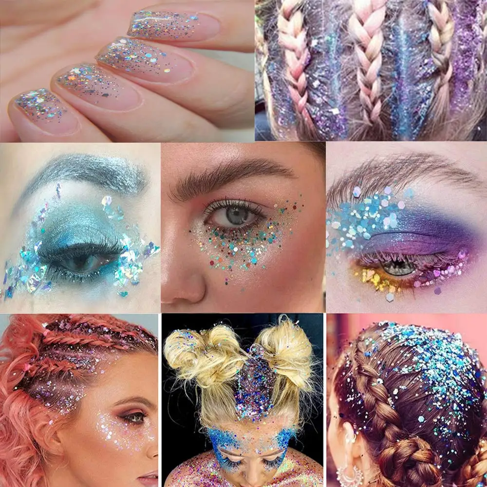 Set of  4/5 Boxes Nail Glitter Holographic Chunky Glitters Nail Art Decorations 3D Cosmetic Sequins for Body Face Hair Makeup