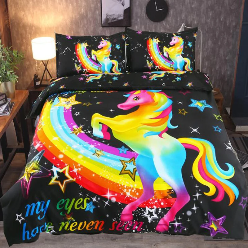 

Rainbow Unicorn Polyester Bedding Set Includes Duvet Cover Pillowcases Without Sheet Without Filler Bed Textile