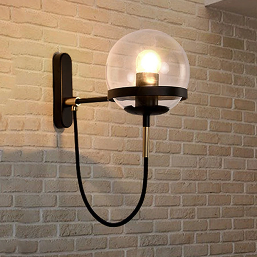 

E27 Iron Glass Ball LED Wall Lamp Bedside Aisle Corridor Wall Light Nordic Minimalist Hotel Restaurant Cafe Wall Light