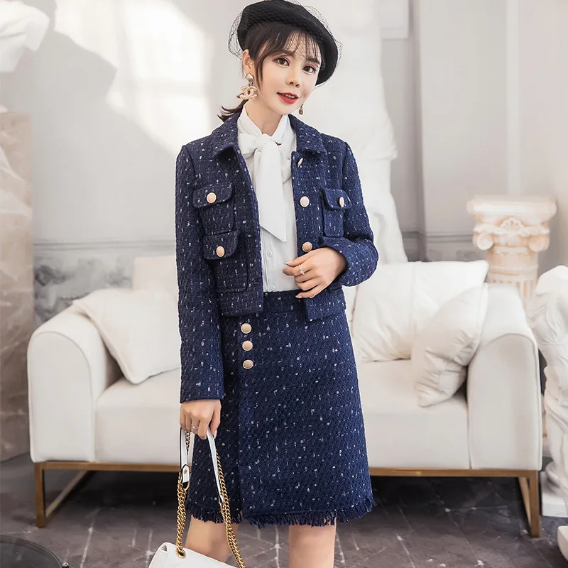 

Photo Shoot 2019 Autumn And Winter New Style Elegant Debutante Graceful Cropped Jacket + Skirt WOMEN'S Suit