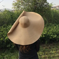 25CM Wide Brim Oversized Beach Hats For Women Large Straw Hat UV Protection Foldable Sun Shade Hat Wholesale Dropshipping 6