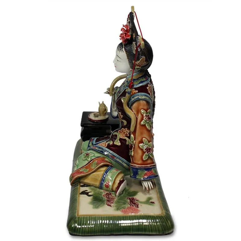Antique Chinese Lady Ceramic Statue Figure Craft Collectible Porcelain Figurine Vintage Home Decor R2407