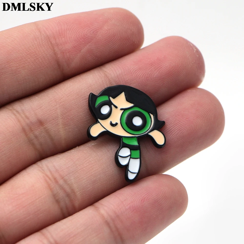 DMLSKY мультфильм каваи Powerpuff девушки булавки Одежда брошь на рюкзак Значки для женщин мужчин галстук булавка шляпа Металлические Булавки M2013