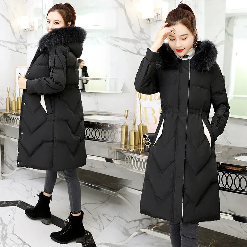 

2018 Winter Fashion Comfortable Simple Cool Solid Color Mid-length Long Sleeve Cotton-padded Clothes