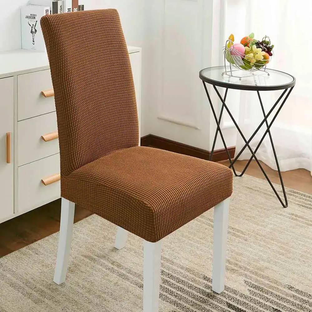Чехлы для обеденных стульев, чехлы для сидений, эластичные, плотные, жаккардовые, спандекс, защита мебели для столовой, чехлы для стульев - Цвет: Llight coffee