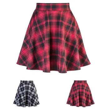 

Womens Summer Black Red Checkered Skirt High Waisted Mini Plaid Skirt Big Swing Jurken Retro Vintage Skater Skirts Faldas Mujer