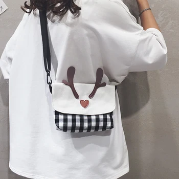 

Korean Version Ins Girl Handbags Student Canvas Crossbody Bag Female Messenger Bag Chic Lattice Art Soft Sister Shoulder Bag