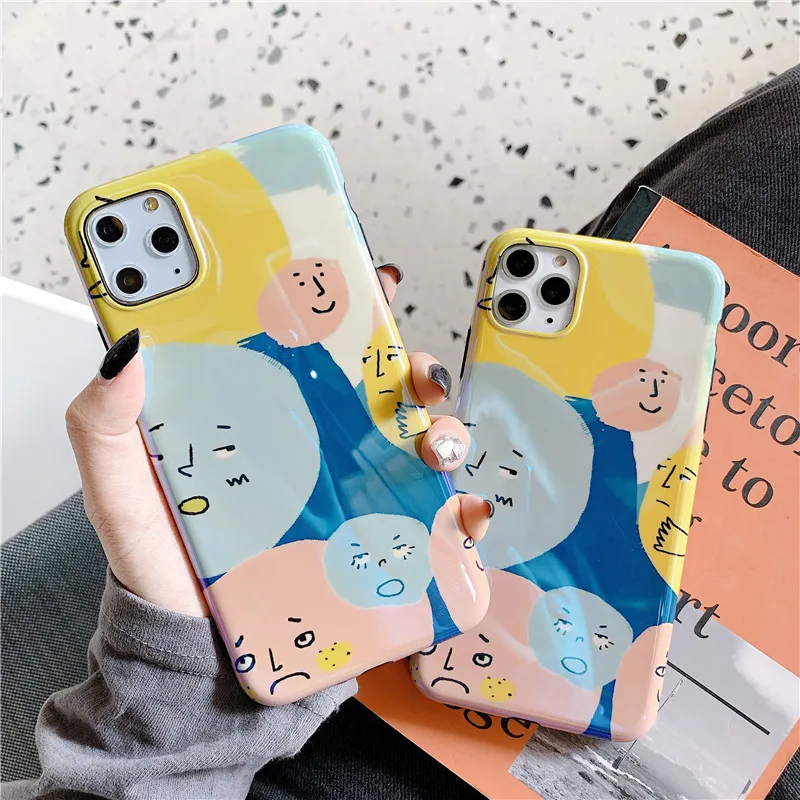 

JAMULAR Funny Face Blue Ray Light Fitted Case For iPhone XR 11 Pro 7 XS MAX X 8 6s 6 Plus Soft Silicone Phone Cover Cute Fundas