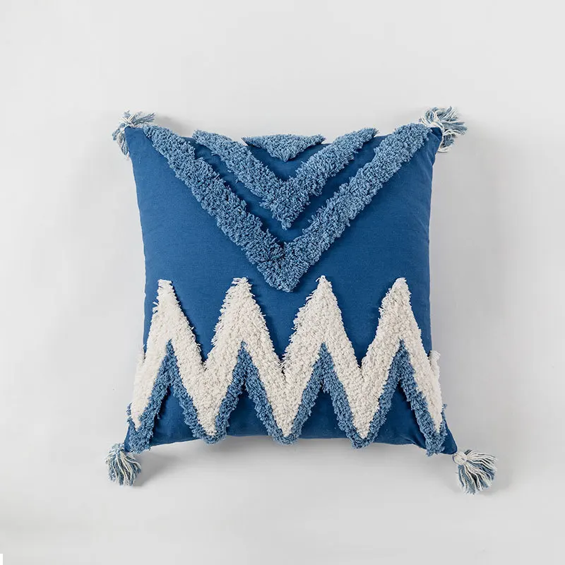 Moroccan Style Handmade Embroidery Cushion Cover Abstract Pillowcase Tassels Pillow Cover Home Decoration 45x45cm/30x50cm - Цвет: 45x45cm blue