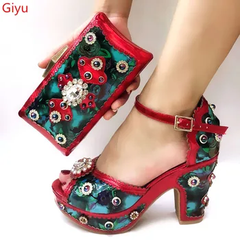

doershow Italian Shoes With Matching Bags Set Italy African Women's Party Shoes and Bag Sets red Color Women shoes! SJJ1-12