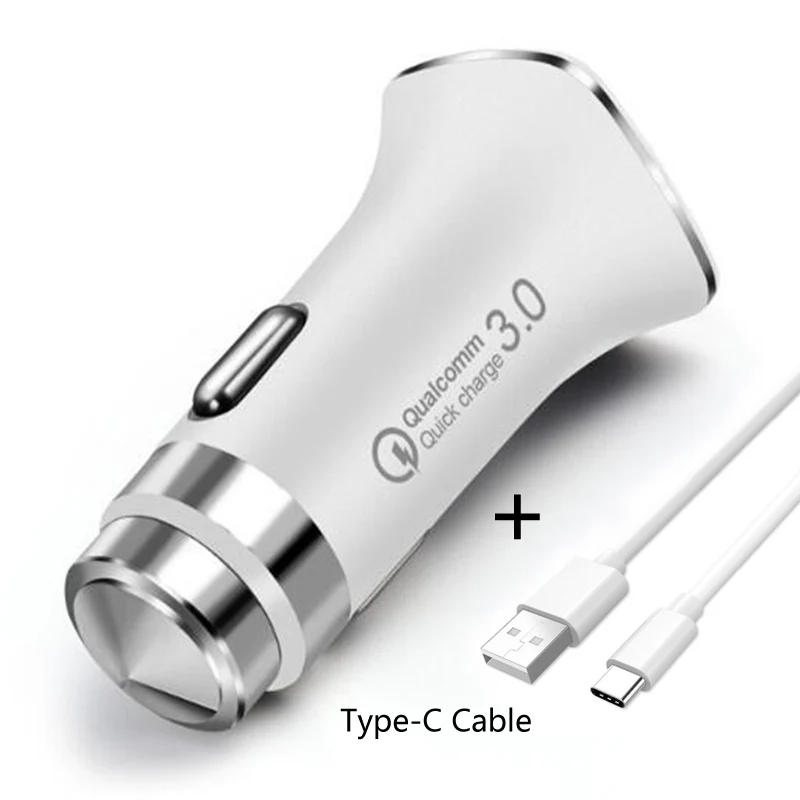 QC 3,0 быстрое USB Автомобильное зарядное устройство для телефона Micro usb зарядное устройство нейлоновый провод для samsung galaxy A6 J3 J5 J4 J6 J7 honor 7a 6 6x - Тип штекера: WT With Type C Cable
