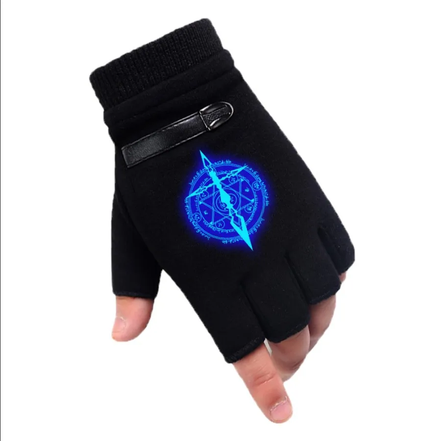 Winter Anime Fate/stay Night  Glove Half Finger Couple Cartoon Fate Zero Mitten Print Black Plus cashmere Unisex Cosplay Gift