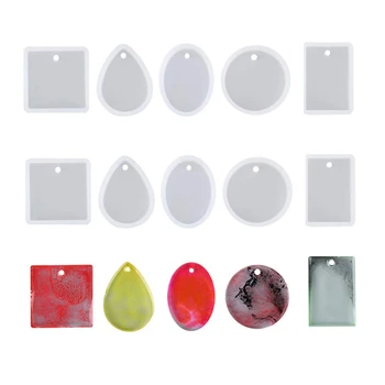 

Jewelry Casting Molds Silicone Pendant Mold Resin Molds with Hanging Hole Jewelry Making DIY Craft Tools - 10 Packs - 5 Styles