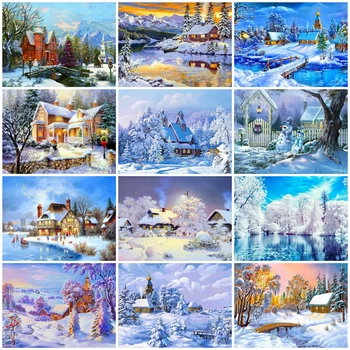

Huacan 5D Diamond Painting Scenic Winter Full Square Diamond Mosaic Stitch Rhinestone Picture Decorations For Home Dropshipping