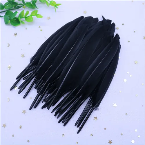 Black 50 шт., твердый полюс, натуральный гусь, перья для рукоделия, 10-15 см, DIY ювелирные перья, перо, свадебные украшения для дома - Цвет: Black