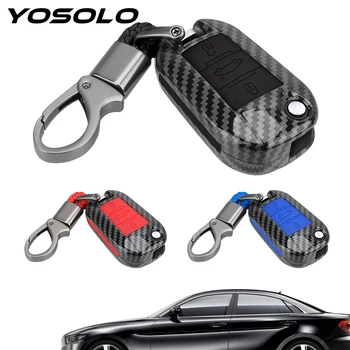 

YOSOLO 1Set Carbon Fiber Car Key Case Cover With keychain for Citroen C4 CACTUS C5 C3 C6 C8 Picasso Xsara for Peugeot 3008 308