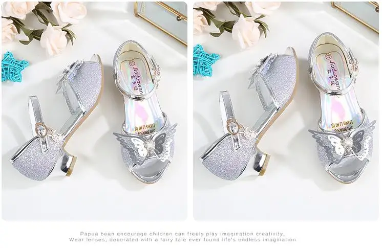 Обувь для девочек; chaussures prinsessen schoenen; блестящие сандалии с бантом; модельные туфли на высоком каблуке; блестящие туфли с бантом для маленьких детей