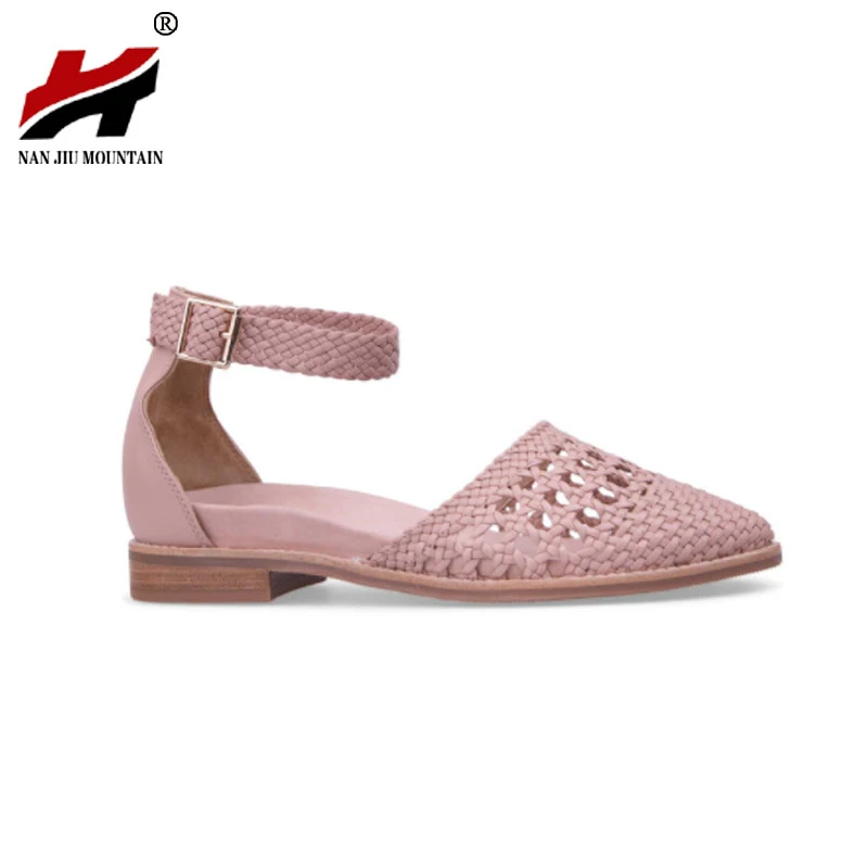 

NAN JIU MOUNTAIN Spring And Autumn Single Shoes Openwork Sandals Low Heel Solid Color Buckle Women's Shoes Plus Size 35-43