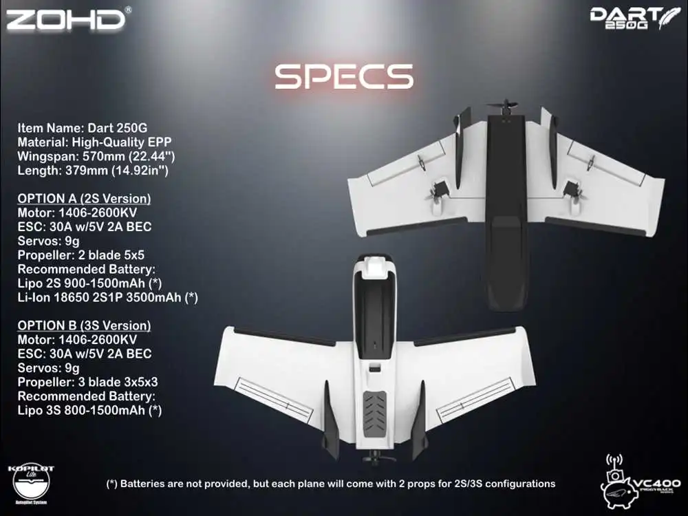 ZOHD Dart250G 570 мм размах крыльев Sub-250 грамм развертки переднего крыла AIO EPP FPV RC самолет PNP W/FPV готовая версия