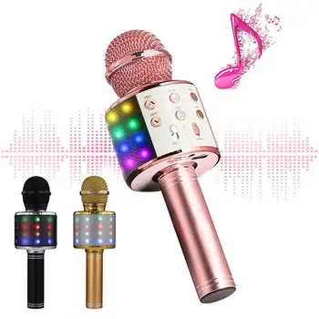 

4 In 1 LED RGB Wireless Bluetooth Karaoke Mini Microphone USB Speaker for Home KTV DQ-Drop