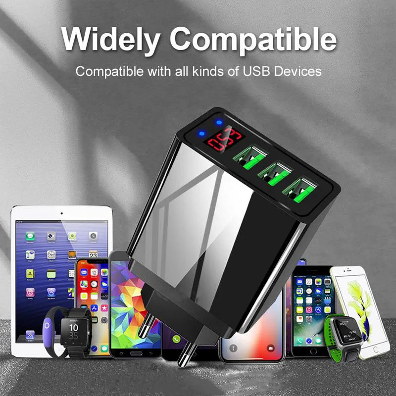 Cargador de pantalla Digital LED VAORLO Puerto USB 5V 3.1A carga rápida 3 puertos para Cable de carga Usb EU US para iPhone Samsung Xiaomi ► Foto 3/6