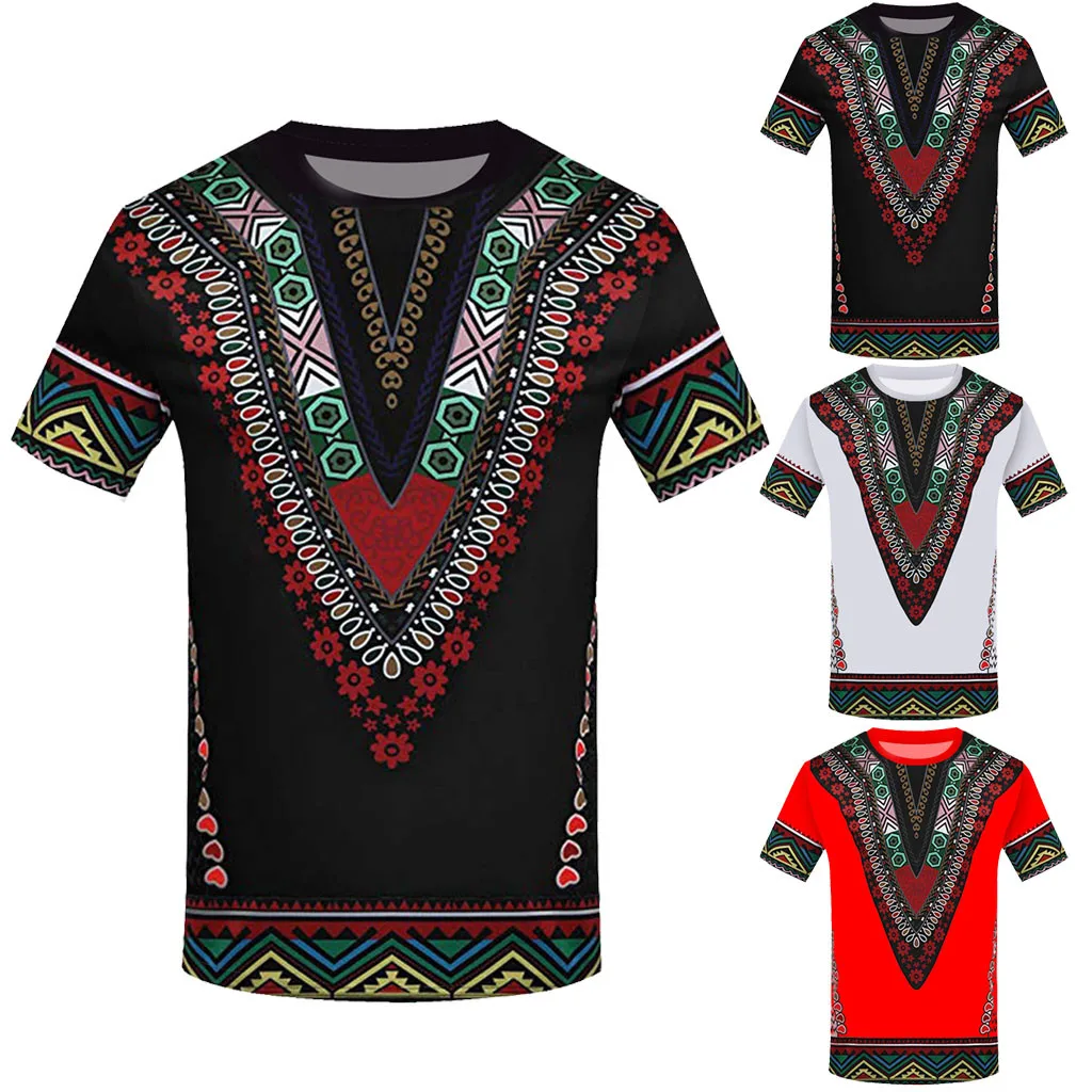Африканский стиль принт Мужская Дашики футболка круглый вырез короткий рукав Футболка Пуловер Футболка фестивальный Топ для мужчин одежда АА