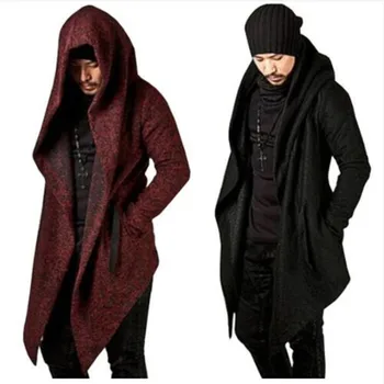 

Leisure Fashion Men Hooded Jacket Irregular Hem Solid Color Punk Long Sleeve Men Coat Personality Slim Fit Top