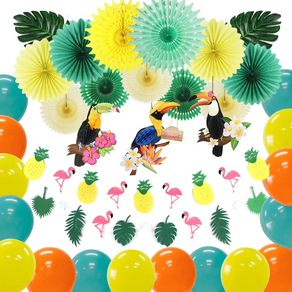 

Hawaii Party Luau Decoration Kit Bird Honeycomb Summer Tropical Party Supplies Flamingo Hanging Banners Home Decor Wedding