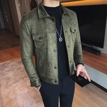 

Autumn and winter Korean version of the self-cultivation men's lapel casual jacket fashion single button suede jacket tide men's