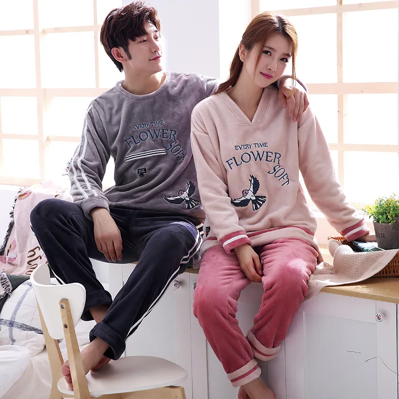 

Winter Women's New Style Flannel Thick Warm Couples Long-sleeve Suit Men And Women Tracksuit Pajamas