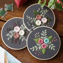 Diy bordado flor handwork needlework para iniciante kit de ponto cruz fita pintura bordado aro decoração para casa