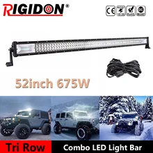 

RIGIDON 52inch 675W LED Light Bar Work Lights 7D Led Bar 3-Row 4x4 Truck ATV Car Offroad Driving Lights Bar With Wiring Kit
