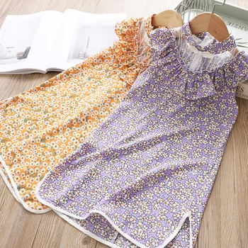 

2020 Summer Baby Girls National Style Mesh Collar Printed Slim Cheongsam Dress