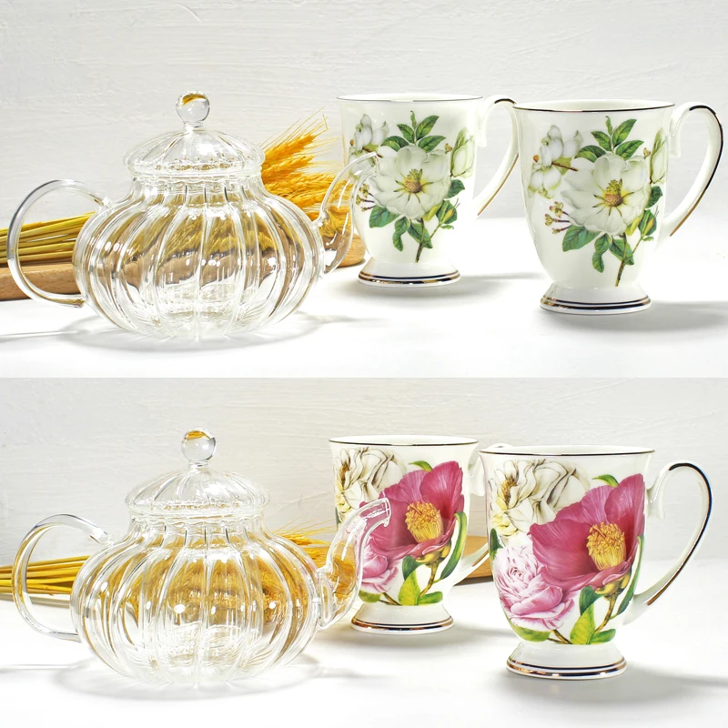 3pcs set pumpkin glass tea pot and bone china espresso cup taza coffee gift dispenser for service a cafe | Дом и сад