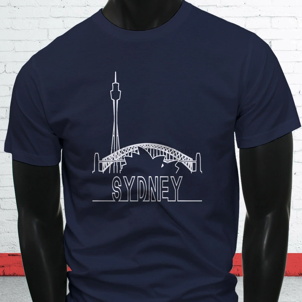 SYDNEY OUTLINE SKYLINE AUSTRALIA OPERA PROUD LOVE Mens Navy T-Shirt | Мужская одежда