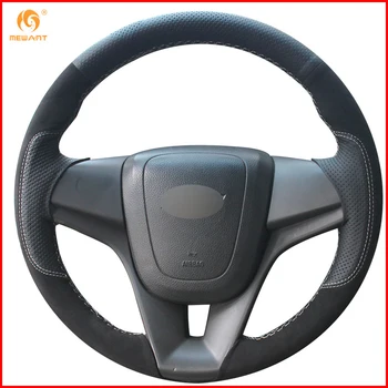 

MEWANT Black Genuine Leather Black Suede Car Steering Wheel Cover for Chevrolet Cruze 2009-2014 Aveo 2011-2014 Holden Cruze 2010