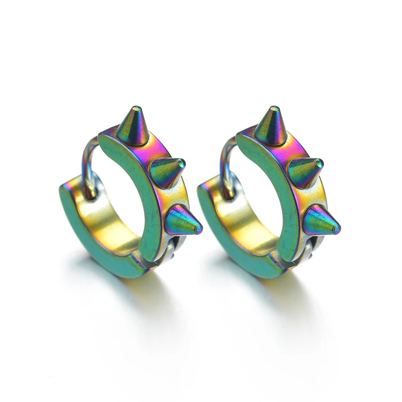 

1pair/New Small Rock Punk Rivet Round Circle Hoop Earrings Gothic Stud Earrings For Women Men Laser Cool Earrings Unisex Jewelry