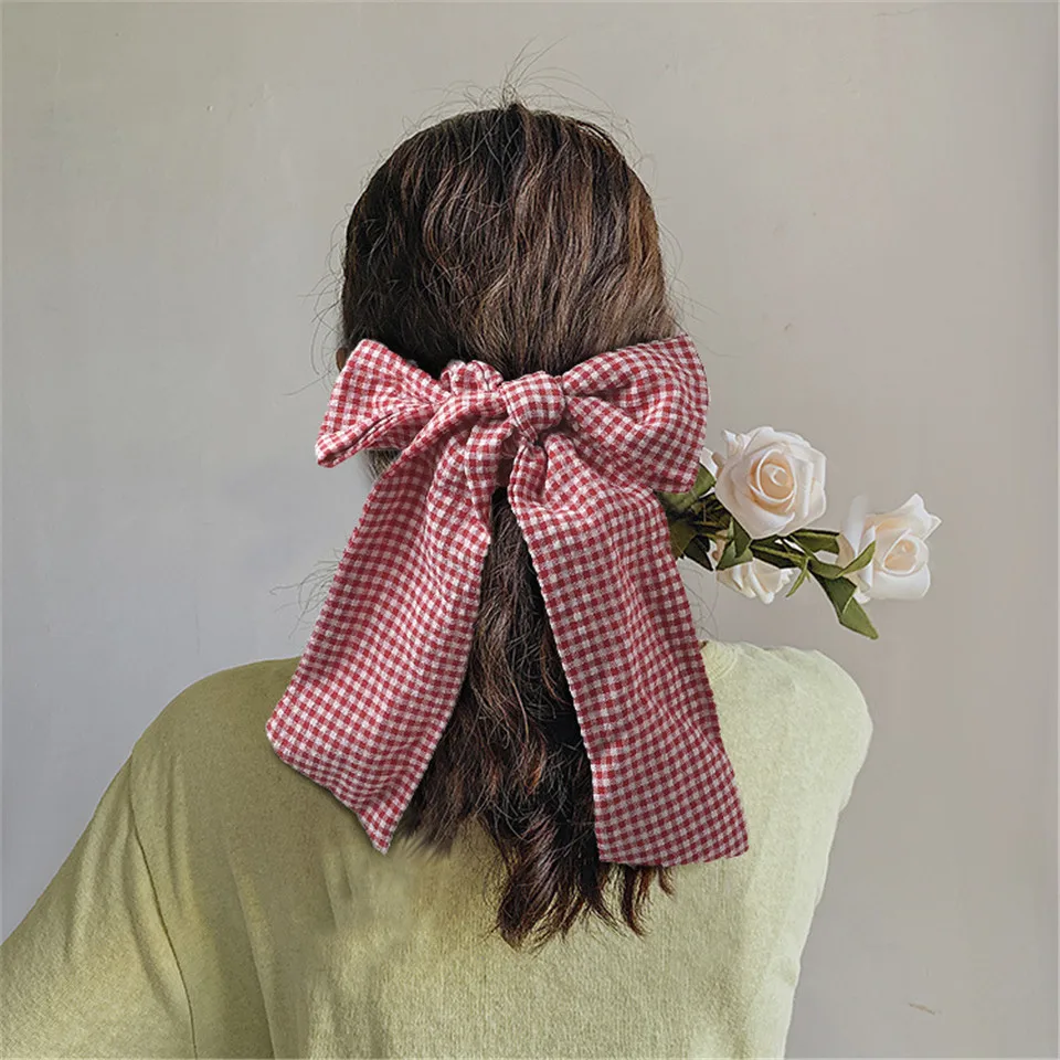 

Sweet Bow Streamers Elastic Hair Bows Tie Fashion Net Plaid Ribbon Girls HairBands Scrunchies Ponytail Holder Hair Accessories