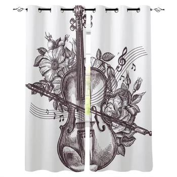 

Violin Rose Flowers Retro Style Music Curtains Living Room Curtains High Blackout Curtain Thick Style
