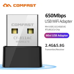 Adaptador sem fio wi fi banda dupla 2.4g & 5g 650m 1300mbps rtl8811/rtl8812 802.11ac de alta velocidade para laptop e pc desktop