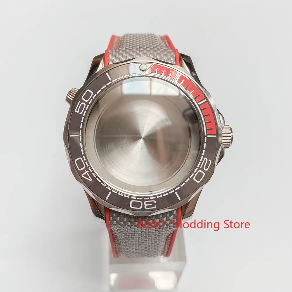 Чехол для часов 20ATM WR 41mm Diver Gray 1/4 Orange с керамической рамкой Sea-Master серый ремешок