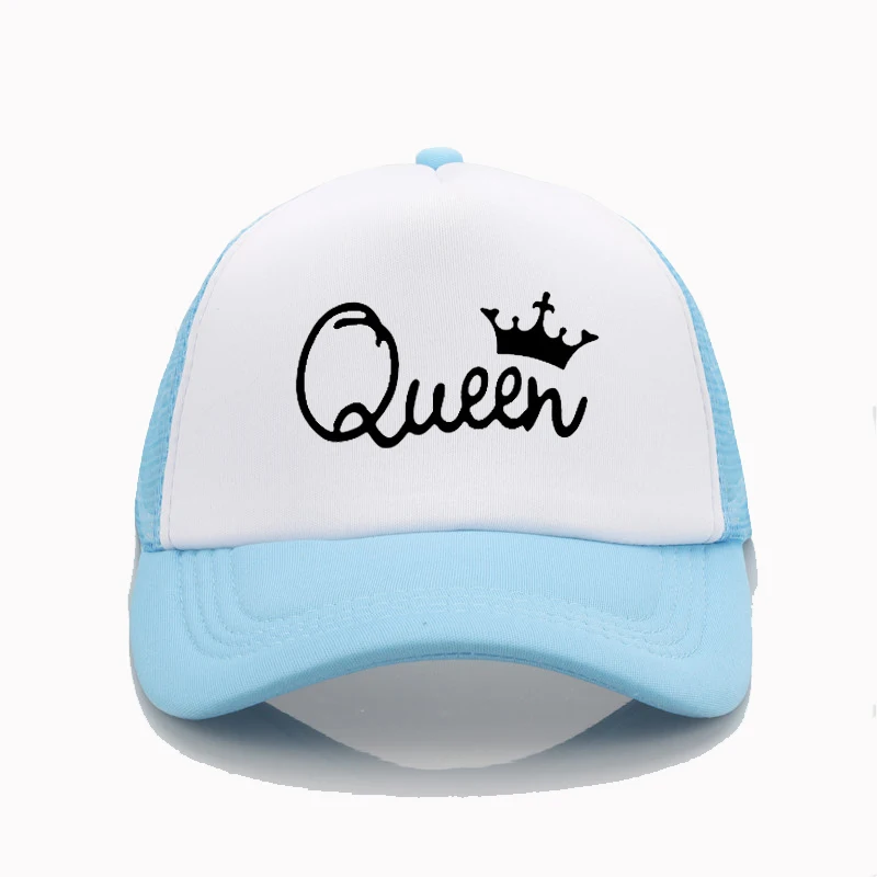 Бейсболки с принтом в виде букв «KING QUEEN», летние сетчатые кепки от солнца, модные кепки в стиле хип-хоп для пары - Цвет: Серебристый