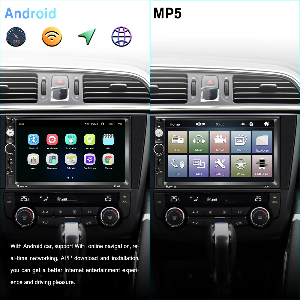 Podofo Android 2 Din car radio 7" MP5 Player 2+32GB ROM Car Multimedia player 2din Autoradio GPS WiFi No DVD FM Audio Stereo