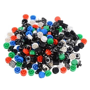 

100pcs Micro Tactile Switch PCB Tact Push Button Momentary Switches + 5 Color Button Cap Mayitr Electronics Supplies 12*12*7.3mm