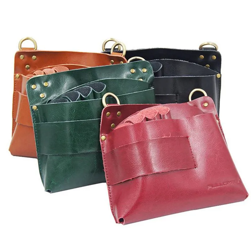 Multifunction Genuine Leather Hair Scissors Bag Electric Clippers Comb Kettle Hairdressing Holder Bag Salon Pouch Waist 30#