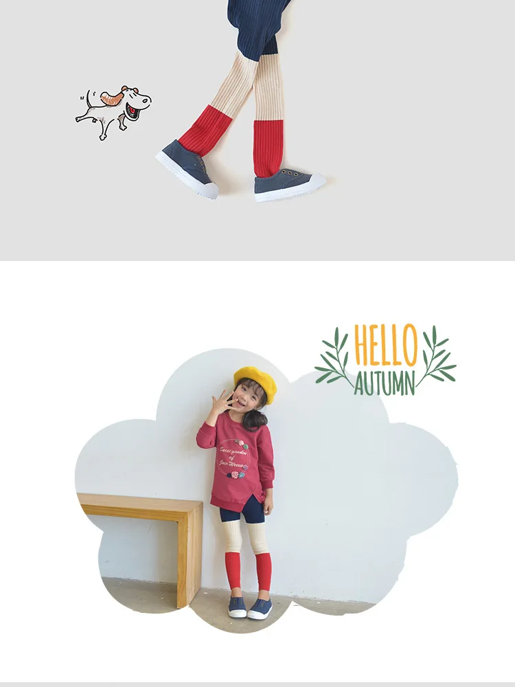 He zi dream Origional New Style Crawler Combed Cotton Knitted Thread CHILDREN'S Leggings Spell Three-Color Girls' Cropped Pants