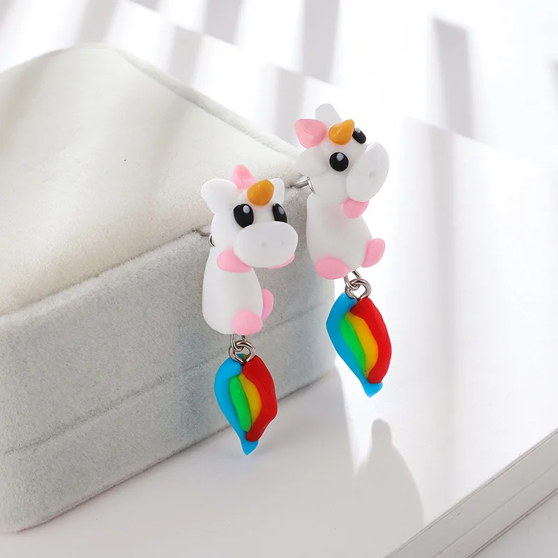 Polymer Clay Cute Unicorn Earrings For Women Fashion Jewelry Handmade 3d Pegasus Horse Stud