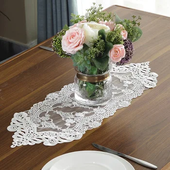 

Elegant European Fashion White Champagne Lace Table Flag Rectangular Corner Decorations for Home Table