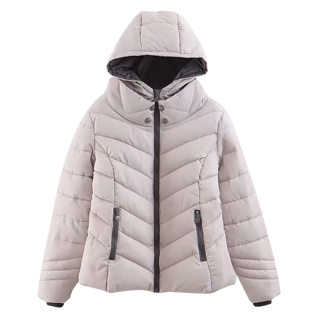 Зимняя женская куртка, большие размеры, женские парки, утепленная верхняя одежда, одноцветные пальто с капюшоном, короткие женские тонкие базовые Топы с хлопковой подкладкой# J30
